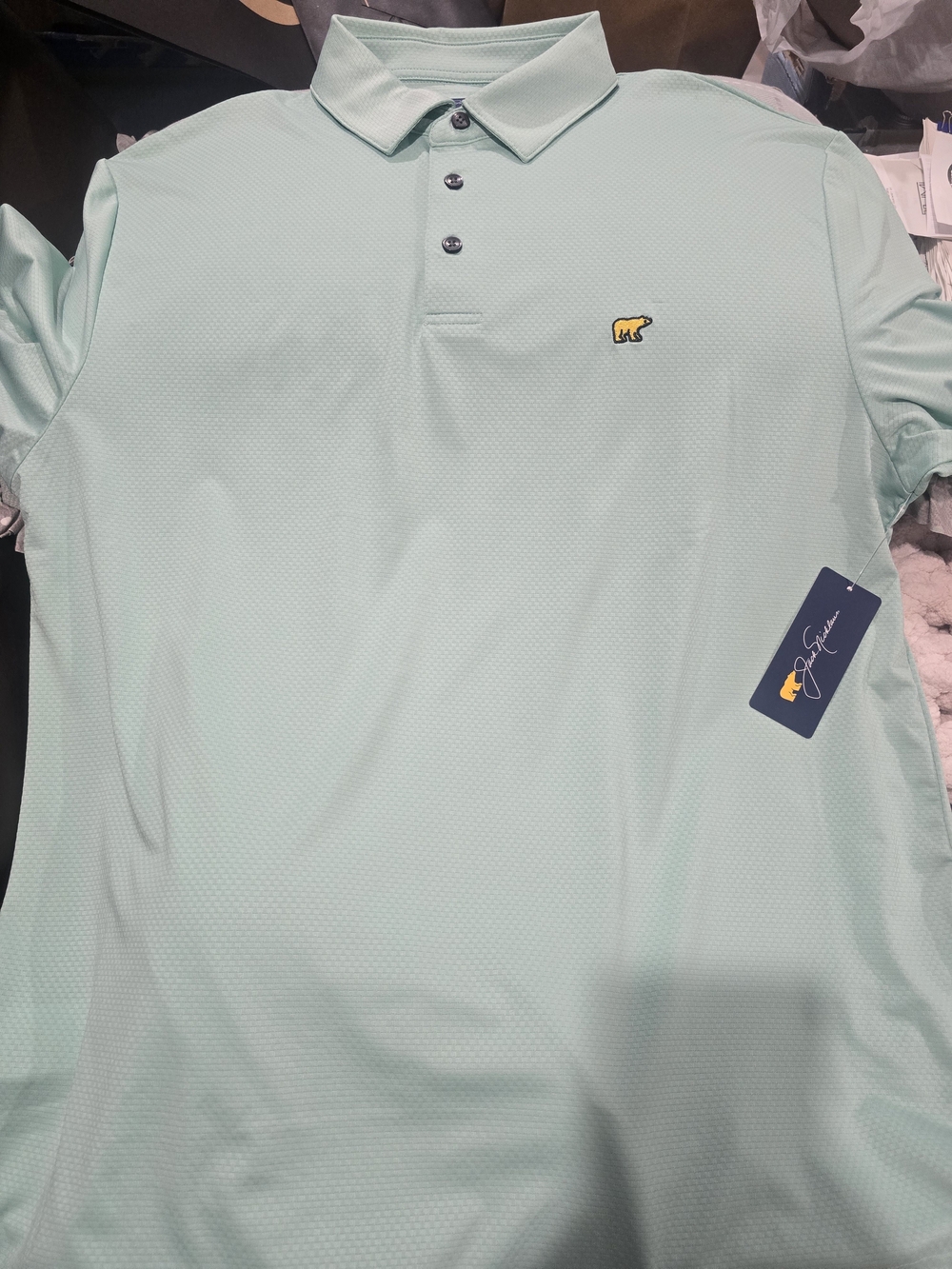Men's Light Mint Green Polo with Yellow Bear Logo